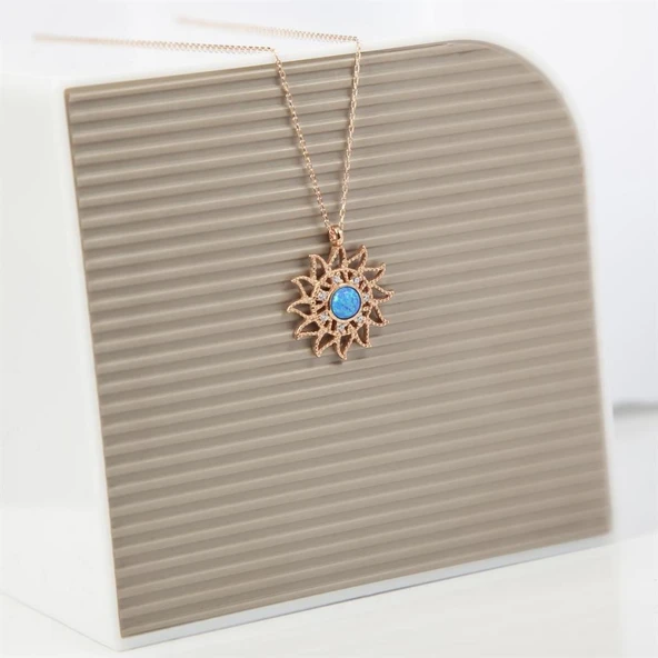 Mavi Firuze Taşlı 925 Gümüş Kadın Kolye - 2