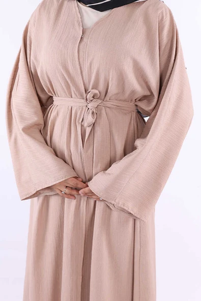 Çıt Çıt Düğmeli Bel Kuşaklı Abaya 70017 Taş - Resim 5