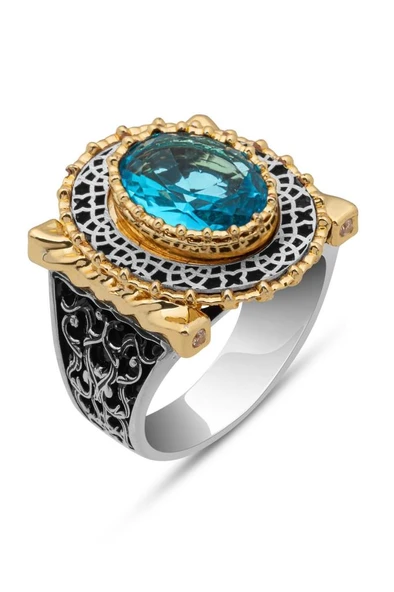 Aqua Mavi Taşlı 925 Ayar Erkek Gümüş Yüzük - Resim 5