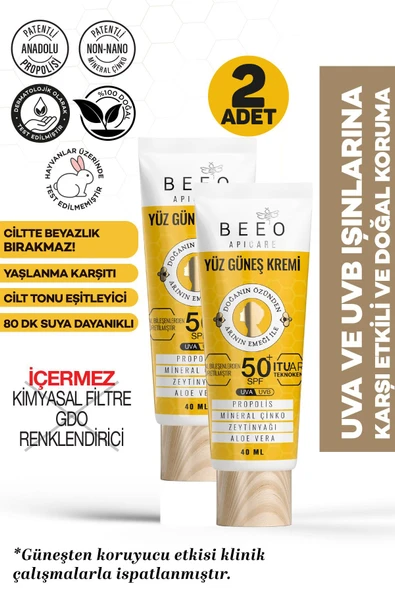 Bee'o Yüz İçin Güneş Kremi SPF50 40 ml 2 Adet