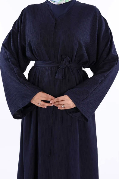 Çıt Çıt Düğmeli Bel Kuşaklı Abaya 70017 Lacivert - Resim 5
