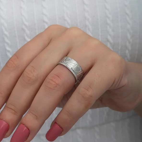 Kalp Motifli Çift 925 Gümüş Alyans Yüzük - Resim 5