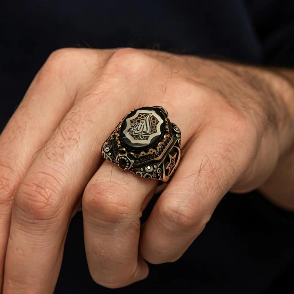 Elhamdülillah Yazılı  Ayyıldız Motifli 925 Gümüş Yüzük - Resim 8