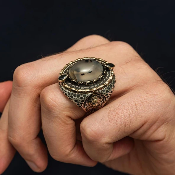 Yemen Akik Taşlı Aslan Başı 925 Ayar Erkek Gümüş Yüzük - Resim 6