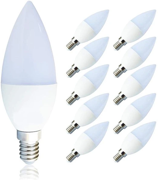 10 Adet Çok Kaliteli E14 Duy 7 Watt, 3000 Kelvin Led Ampul Gün Işığı Renkli E14 Duy Led Avize Ampulü