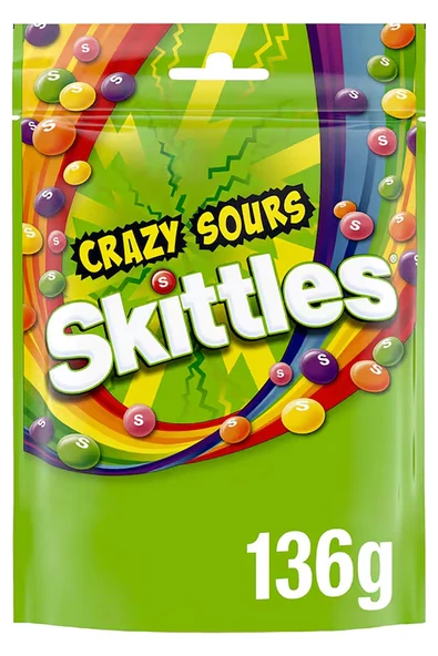 Skittles Crazy Sours Ekşi Meyve Aromalı Draje Şekerleme 136GR