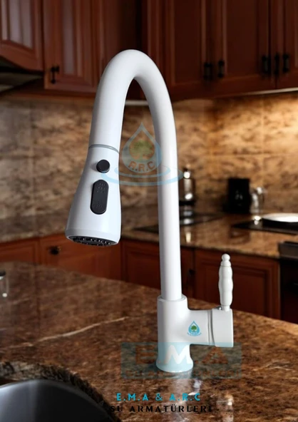 SPİRALLİ PORSELEN KOLLU MUTFAK EVYE BATARYASI BEYAZ - 2