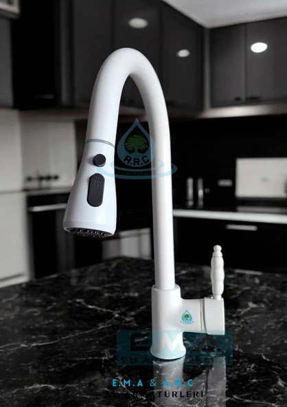 SPİRALLİ PORSELEN KOLLU MUTFAK EVYE BATARYASI BEYAZ