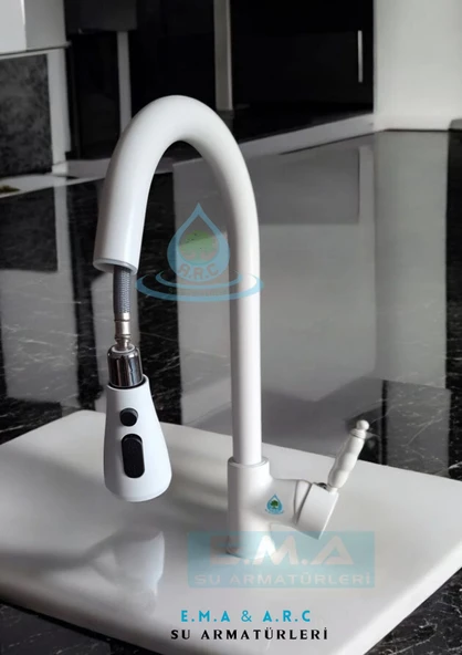 SPİRALLİ PORSELEN KOLLU MUTFAK EVYE BATARYASI BEYAZ - 4