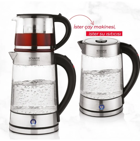 Gourmemaxx Cam Çay Makinesi Kettle 4 Parça Şeffaf