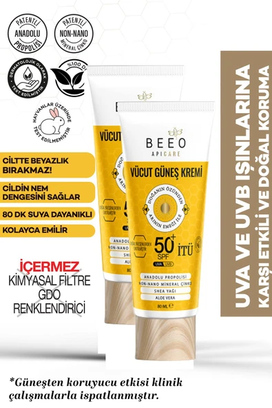 Bee'o Vücut SPF50 Güneş Kremi 80 ml 2 Adet