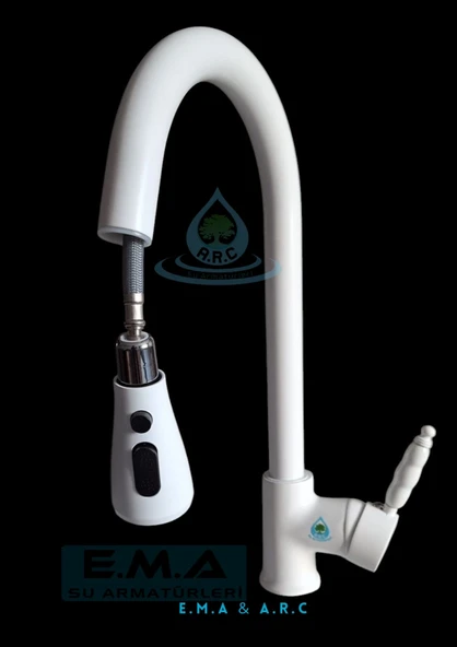 SPİRALLİ PORSELEN KOLLU MUTFAK EVYE BATARYASI BEYAZ - 3