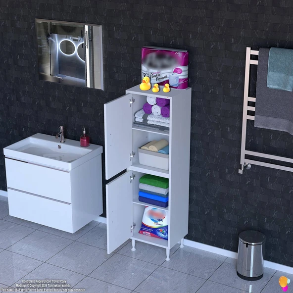 Modilayn OHBE 40x138x32,5 cm Ekstra Düzen İçin Kullanışlı 4 Kapak 4 Bölmeli Banyo Mutfak Dolabı