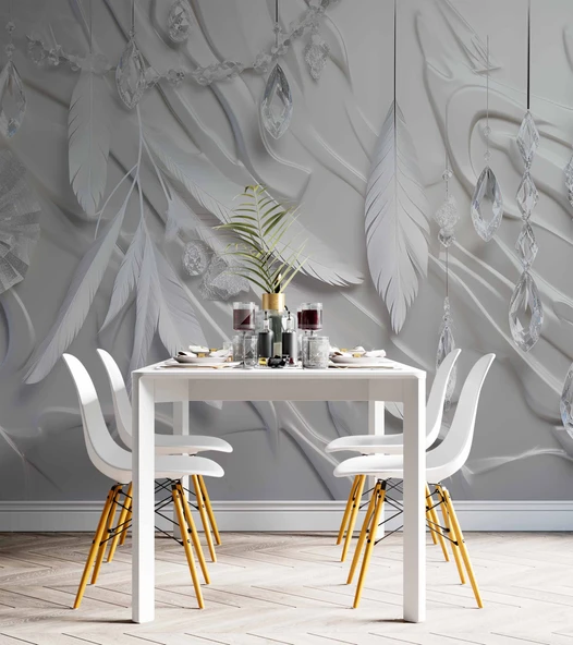 3 Boyutlu Tüy Elmas Temalı Duvar Kağıdı Baskı - Resim 5