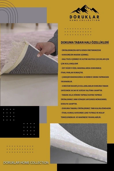Kaymaz Taban Yıkanabilir Modern Victoria Secret Desenli Dot Taban Halı PEMBE 40 X 60 - 2
