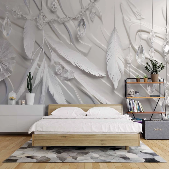 3 Boyutlu Tüy Elmas Temalı Duvar Kağıdı Baskı - Resim 2