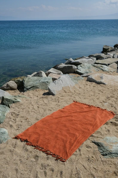 Coastline Kiremit Çift Tarafı Bukle 100x180 Cm Boyasız %100 Organik Pamuk Saçaklı Plaj Havlusu ürün görseli