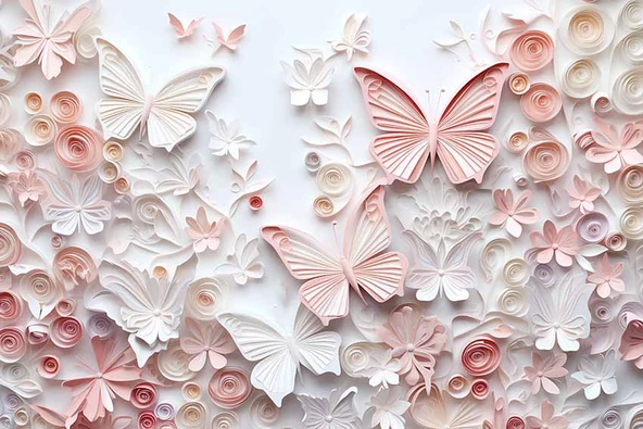 3D Pembe Kabartma Kelebek Duvar Kağıdı Baskı - Resim 7