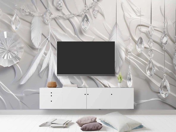 3 Boyutlu Tüy Elmas Temalı Duvar Kağıdı Baskı - Resim 3