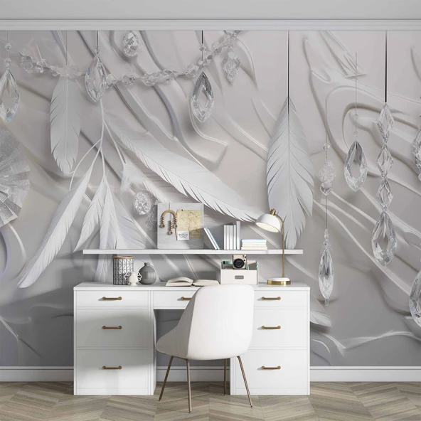 3 Boyutlu Tüy Elmas Temalı Duvar Kağıdı Baskı - Resim 4