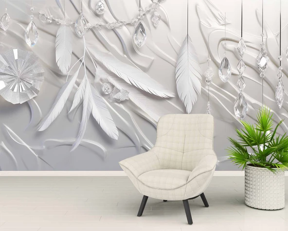 3 Boyutlu Tüy Elmas Temalı Duvar Kağıdı Baskı - Resim 6