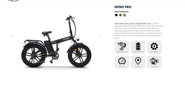 Skyjet Nitro Pro 250 W Siyah Katlanabilir Elektrikli Bisiklet