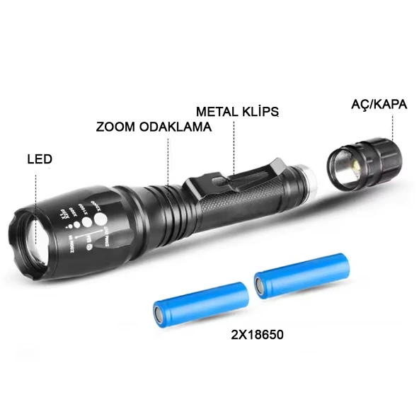 Profesyonel Tx6 Şarjlı Zoomlu El Feneri Watton Wt-241 - 2