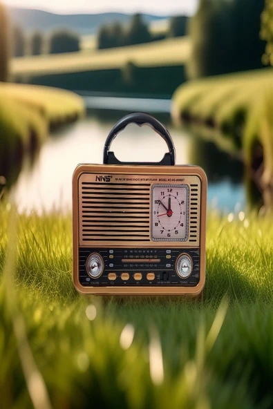 NS-8898BT Nostaljik Radyo Analog Saatli FM Radyo Bluetooth Hoparlör USB TF AUX MP3 Çalar