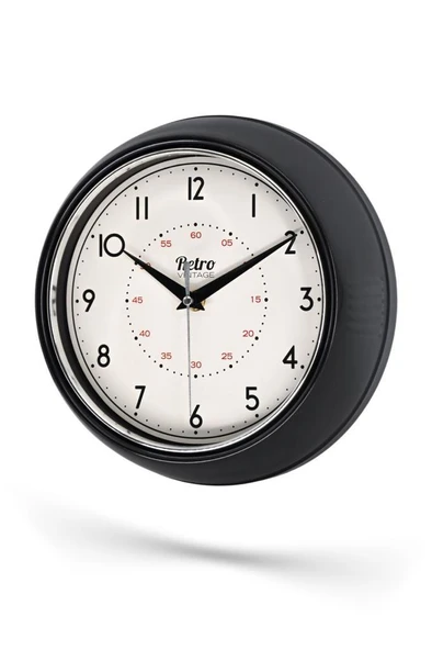New-Max Premium Serisi Retro Tasarım Metal Kadranlı Bombeli Cam Özellikli 25 cm Ev ve Ofis Saati Siyah - Resim 2