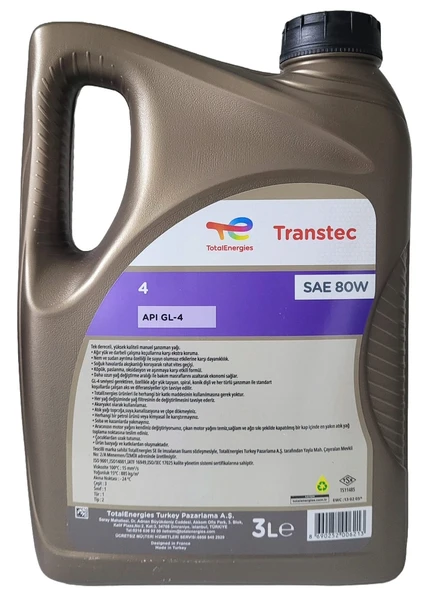 Total Energies Transtec 4 SAE 80W Şanzıman Yağı 3 Litre - API GL-4 (2 Adet) - 2