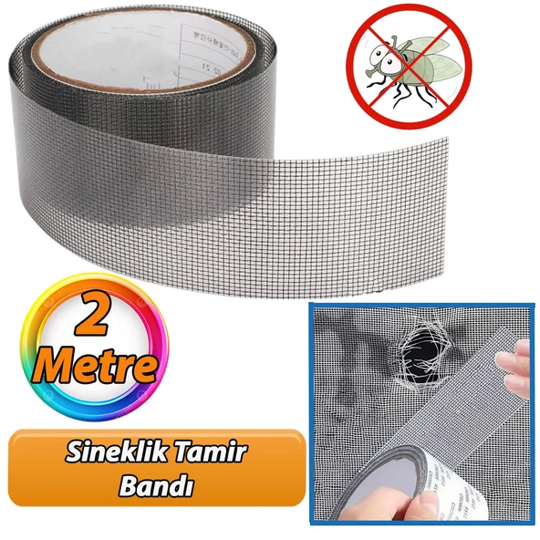 Yapışkanlı Sineklik Tülü Tamir Bandı Yırtık Kopmuş Delik Fiber Tül Yapıştırma Siyah 48 mm x 2 Metre ürün görseli 1