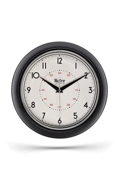 New-Max Premium Serisi Retro Tasarım Metal Kadranlı Bombeli Cam Özellikli 25 cm Ev ve Ofis Saati Siyah ürün görseli