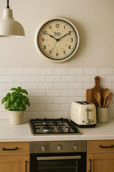 New-Max Premium Serisi Retro Tasarım Metal Kadranlı Bombeli Cam Özellikli 25 cm Ev ve Ofis Saati Beyaz - Resim 5