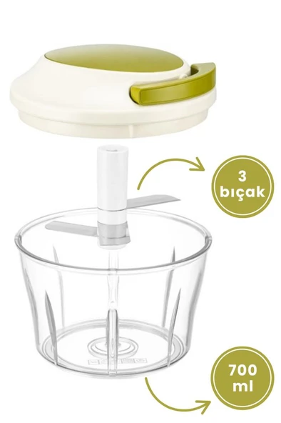 Flora İpli El Rondosu, Paslanmaz Çelik Bıçaklı El Robotu Sebze Meyve Kuruyemiş Doğrayıcı 700 ml - 14