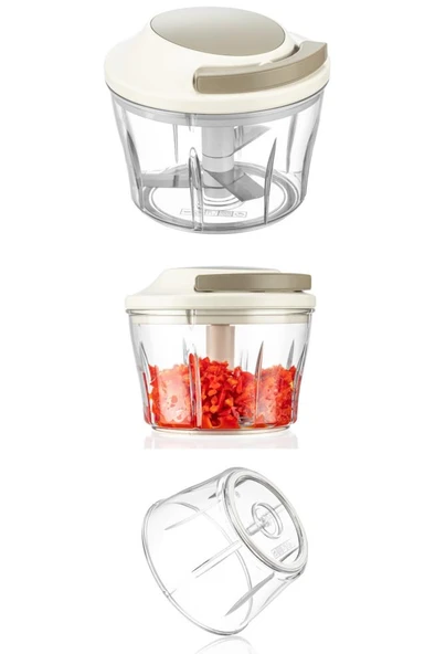 Flora İpli El Rondosu, Paslanmaz Çelik Bıçaklı El Robotu Sebze Meyve Kuruyemiş Doğrayıcı 700 ml - 12