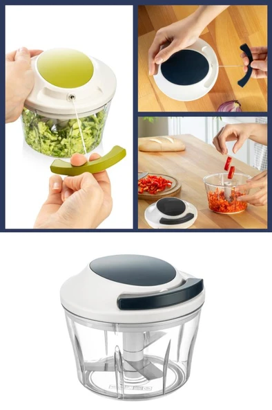 Flora İpli El Rondosu, Paslanmaz Çelik Bıçaklı El Robotu Sebze Meyve Kuruyemiş Doğrayıcı 700 ml - 6