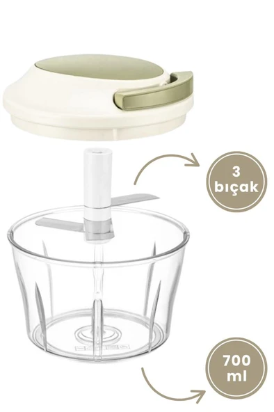 Flora İpli El Rondosu, Paslanmaz Çelik Bıçaklı El Robotu Sebze Meyve Kuruyemiş Doğrayıcı 700 ml - 11