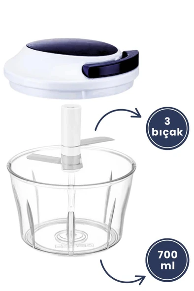 Flora İpli El Rondosu, Paslanmaz Çelik Bıçaklı El Robotu Sebze Meyve Kuruyemiş Doğrayıcı 700 ml - 7