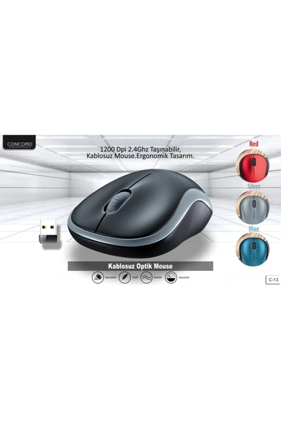 Wireless 1200 Dpı Kablosuz Optik Mouse - Kablosuz Mause C-13 Siyah - Resim 4