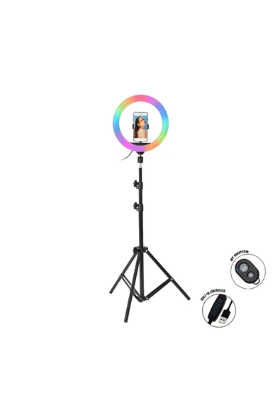 SLF-3 RGB Kumandalı 210CM 10inç Youtuber Tiktok Çekim Renkli Ring Light Makyaj Işığı Tripod