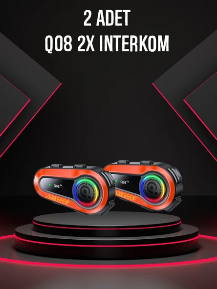 2 ADET Q08 2X 1000m Telsiz Mesafeli Özellikli 2 Kişi Bağlantılı Bluetooth Kask Kulaklık Ekranlı Fenerli Interkom