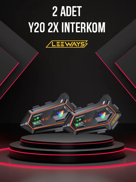 İki Adet Y20 2X 1000m Telsiz Mesafeli Özellikli 2 Kişi Bağlantılı Bluetooth Kask Kulaklık Ekranlı Fenerli Motosiklet Interkom