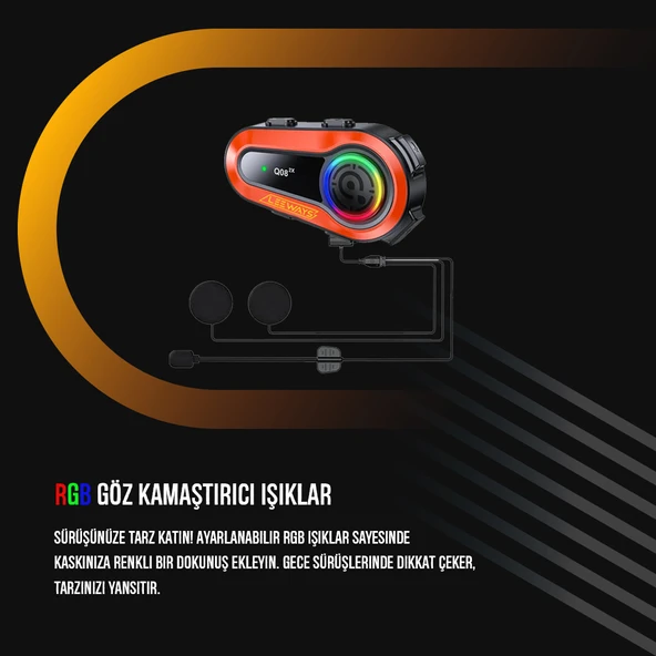 LEEWAYS Q08 2X 1000m Telsiz Mesafeli Özellikli 2 Kişi Bağlantılı Bluetooth Kask Kulaklık Ekranlı Fenerli Interkom - 5
