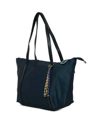 Bagmori Lacivert Renkli Püskül Detaylı Saten Tote Çanta - Resim 2
