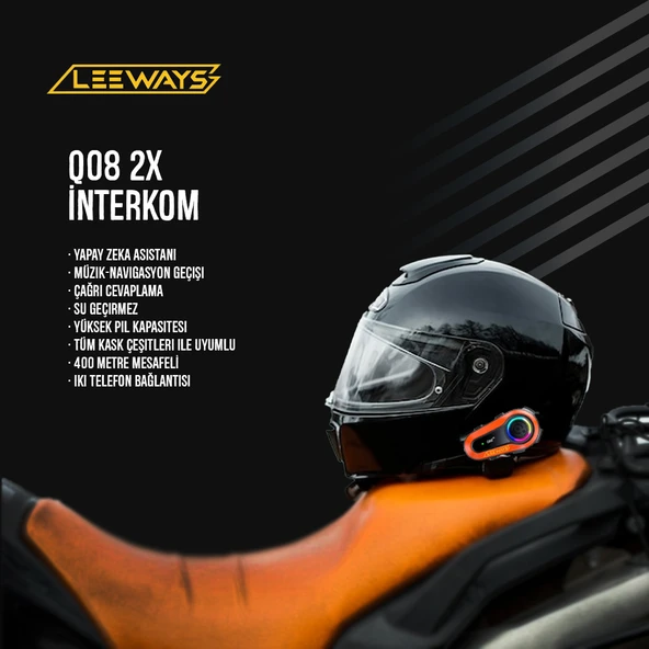LEEWAYS Q08 2X 1000m Telsiz Mesafeli Özellikli 2 Kişi Bağlantılı Bluetooth Kask Kulaklık Ekranlı Fenerli Interkom - 2