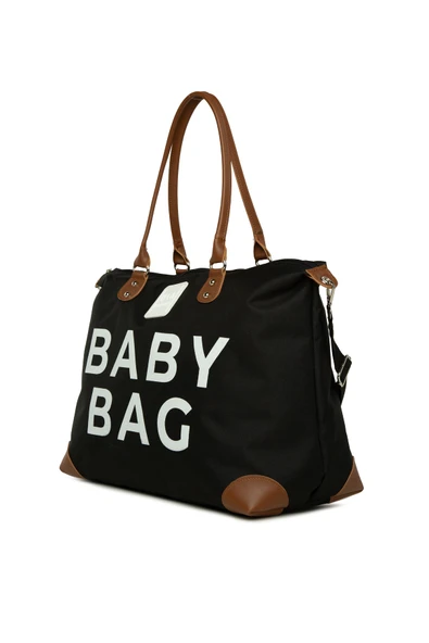 Bagmori Siyah Baby Bag Baskılı Garnili Anne Bebek Çantası - 2