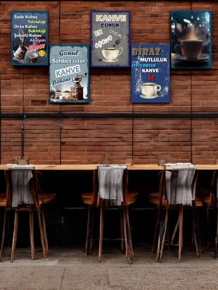 5 Parça (14cmx20cm) Kahve Ruhunu Evlerinize Taşıyan Dekoratif  Mdf Tablo, Kahve Köşesi Tabloları, Duvar Tabloları, Cafe Tabloları, Çerçeve Görünümlü Dekoratif Hediyelik - 2