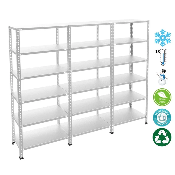 6 Katlı 3'lü Bitişik Paslanmaz Krom Raf - Inox Soğuk Oda Rafı, Buzhane Rafı  31x75 cm 150 cm 1.00 mm ürün görseli