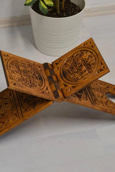 Kur’an-ı Kerim Rahlesi Selçuklu Desenli Model 2– Küçük Boy (18X45cm) Oyma İşçilikli - Resim 2