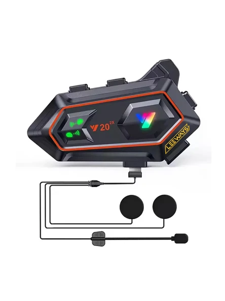 Y20 2X 1000m Telsiz Mesafeli Özellikli 2 Kişi Bağlantılı Bluetooth Kask Kulaklık Ekranlı Fenerli Motosiklet Interkom